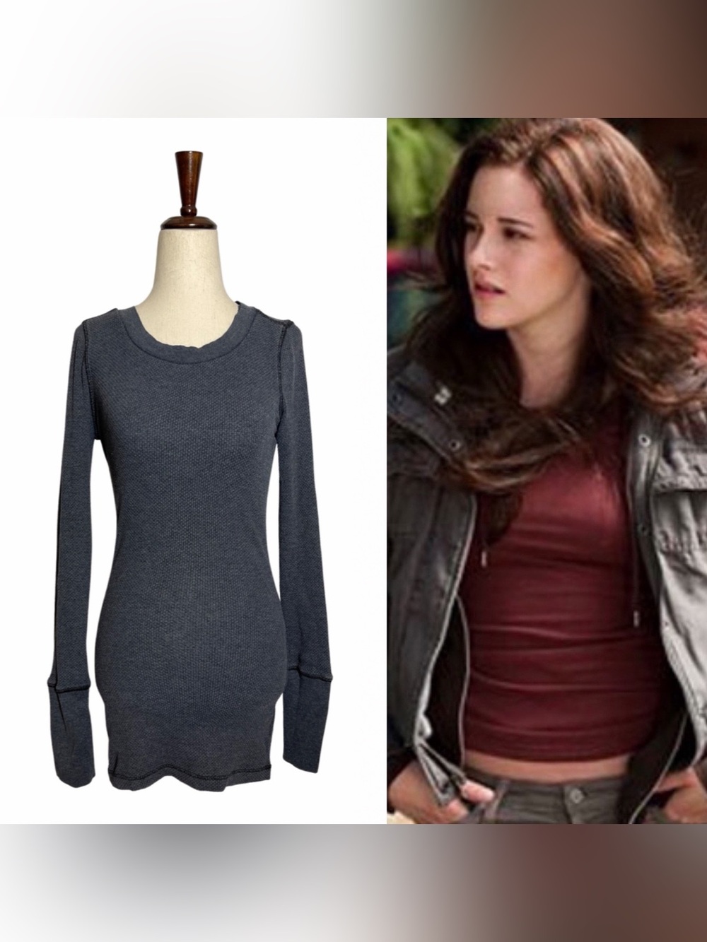 Free People • Studded Cuff Thermal Top Acid Wash Charcoal Gray S ASO Bella Swan